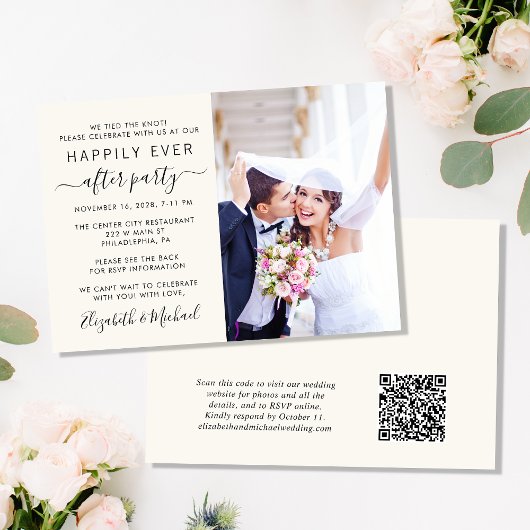 Chic Foto QR Code Cream Wedding Reception Einladung