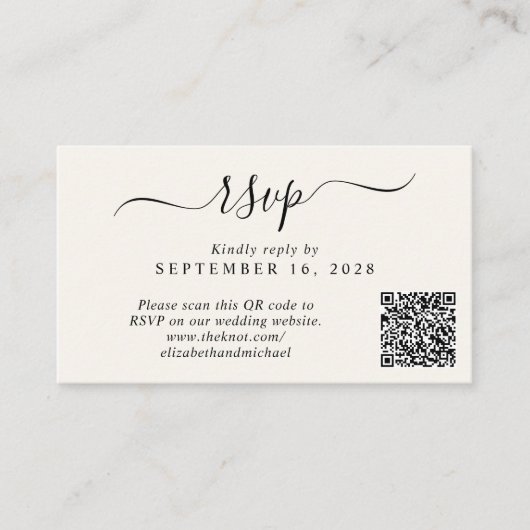Chic Foto QR Code Cream Wedding RSVP Begleitkarte (Vorderseite)