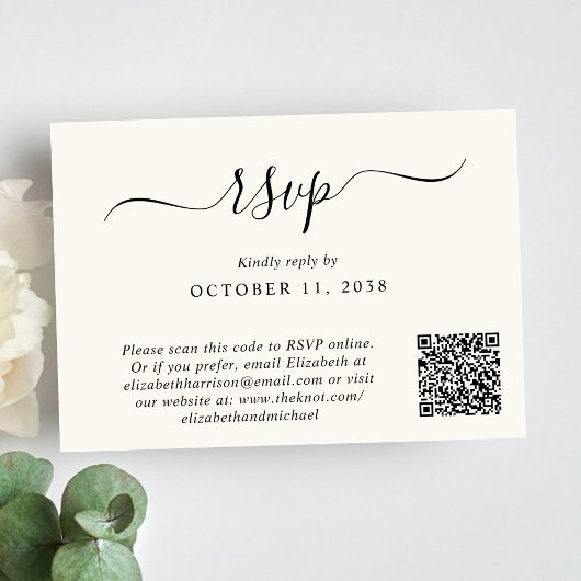 Chic Foto QR Code Cream Wedding RSVP Karte