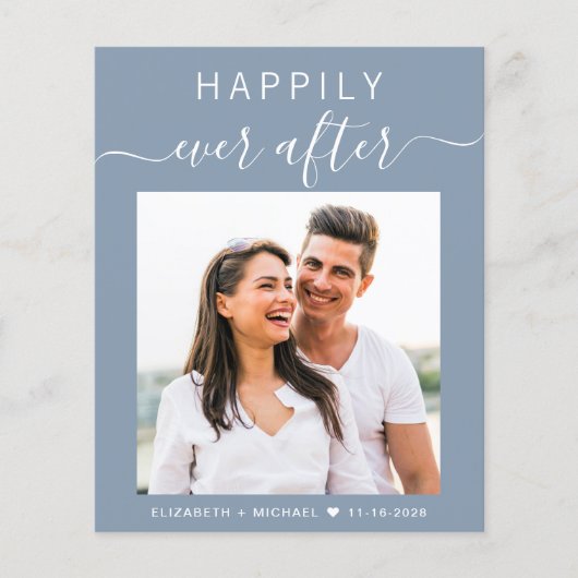 Chic Foto QR Code Dusty Blue Wedding Einladung (Vorderseite)