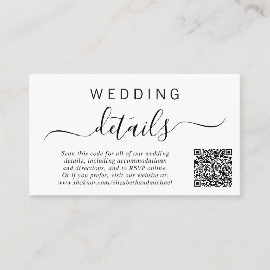 Chic Foto QR Code Hochzeitdetails Begleitkarte (Vorderseite)