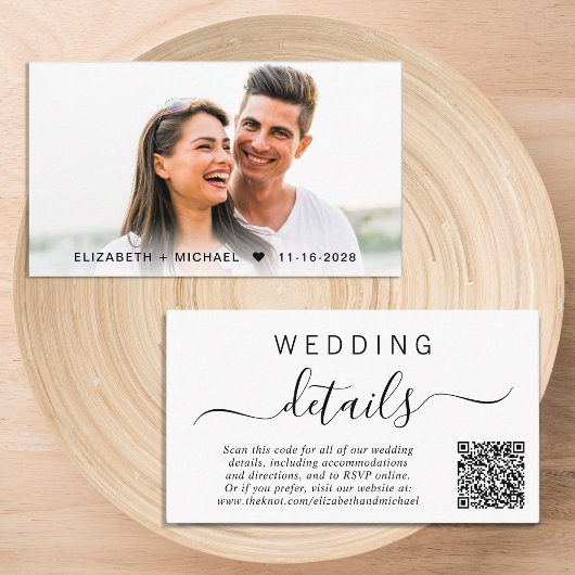 Chic Foto QR Code Hochzeitdetails Begleitkarte
