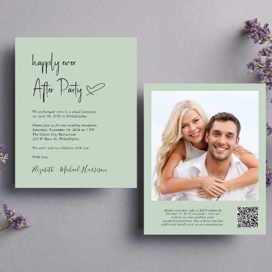 Chic Foto QR Code Hochzeitsempfang Einladung