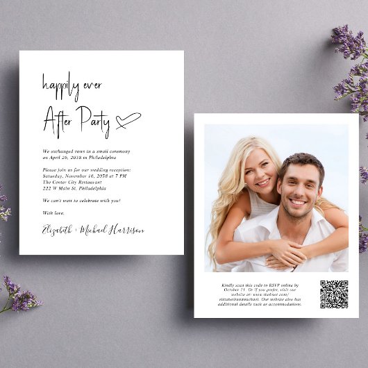 Chic Foto QR Code Hochzeitsempfang Einladung