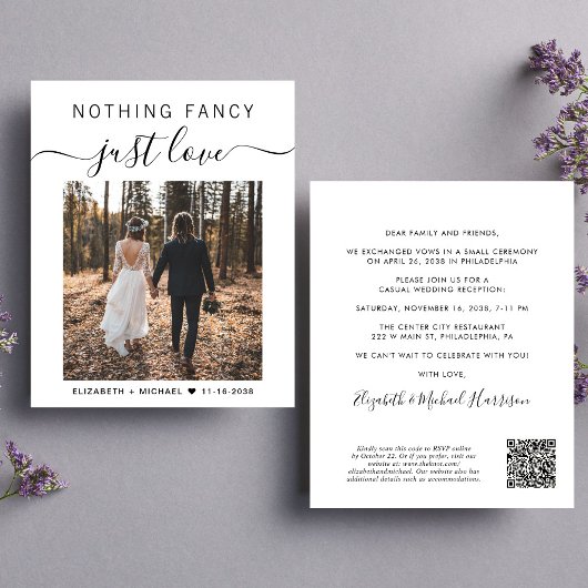 Chic Foto QR Code Hochzeitsempfang Einladung