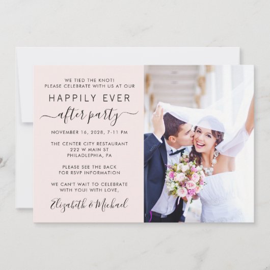 Chic Foto QR Code Rosa Hochzeitsempfang Einladung (Vorderseite)