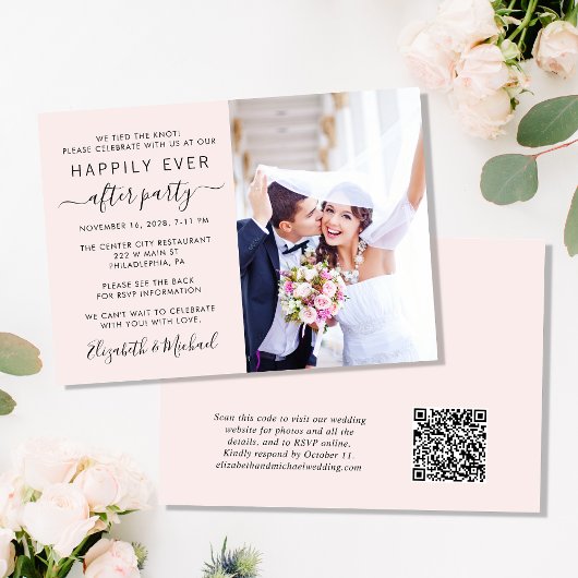 Chic Foto QR Code Rosa Hochzeitsempfang Einladung