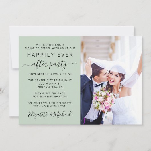 Chic Foto QR Code Sage Wedding Reception Einladung (Vorderseite)