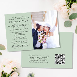 Chic Foto QR Code Sage Wedding Reception Einladung