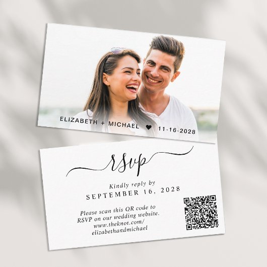 Chic Foto QR Code Wedding RSVP Begleitkarte