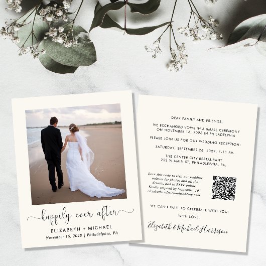 Chic Foto QR Cream Wedding Reception Einladung