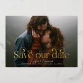 Chic Foto Rettete unser Datum Folieneinladung (Vorderseite)