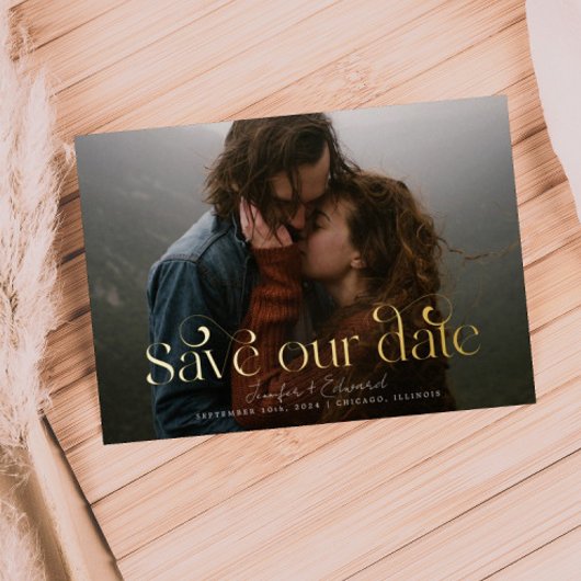 Chic Foto Rettete unser Datum Folieneinladung