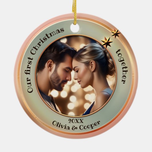Chic Foto Rose Goldene Weihnachten Keramik Ornament (Hinten)