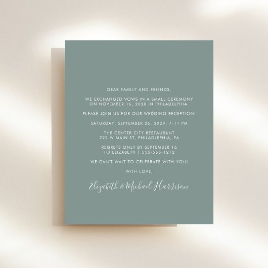 Chic Foto Sage Green Wedding Reception Einladung