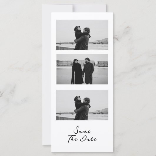 Chic Foto Strip Wedding QR Code Save the Date (Vorderseite)