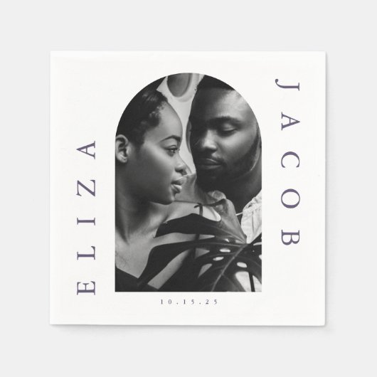 Chic Foto Wedding Date Serviette (Vorderseite)