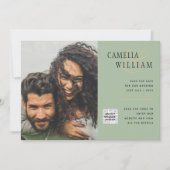 Chic Foto Wedding Invite QR Code Gerettet Datum Gr Einladung (Vorderseite)