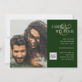 Chic Foto Wedding Invite QR Code Gerettet Datum Gr Einladung (Vorderseite)
