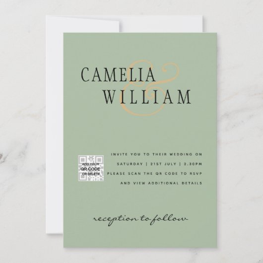 Chic Foto Wedding Invite QR Code Gerettet Datum Gr Einladung (Vorderseite)