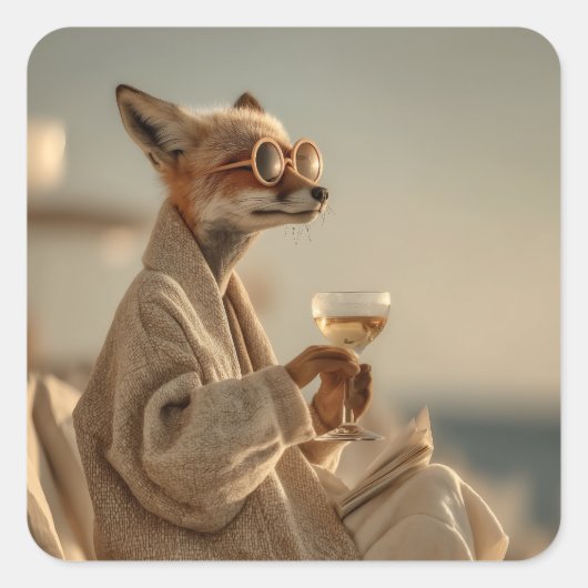 Chic Fox Relaxen im Stil Quadratischer Aufkleber (Vorderseite)