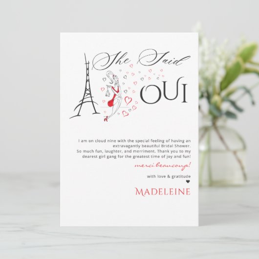 Chic Französisch Pariser sie sagte Oui Brautparty Dankeskarte (Stehend Vorderseite)