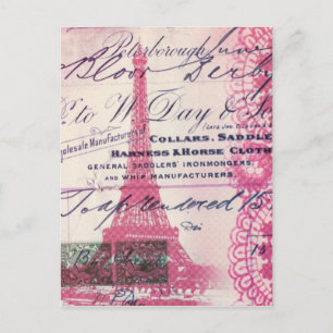 Chic-französische Skripte platzieren einen Pink-Pa Postkarte