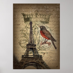 Chic French Bird Moderner Vintager Pariser Eiffelt Poster