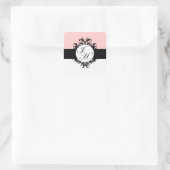 Chic French Black Monogram Damask Labels Quadratischer Aufkleber (Tasche)