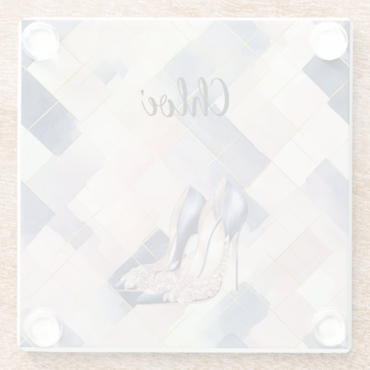 Chic French Blue Cream Blush High Heels Glasuntersetzer (Rückseite)