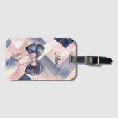Chic French Blue Cream Pink Bow Gepäckanhänger (Vorderseite (Horizontal))