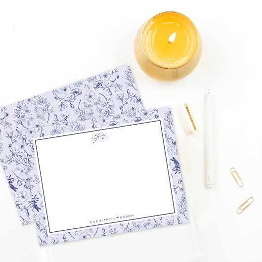 Chic French Blue Florals Mitteilungskarte