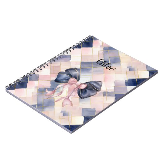 Chic French Blue Pink Bow Notizblock (Linke Seite)