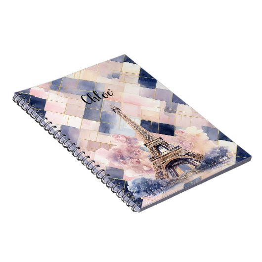 Chic French Blue Pink Eiffel Tower Notizblock (Rechte Seite)