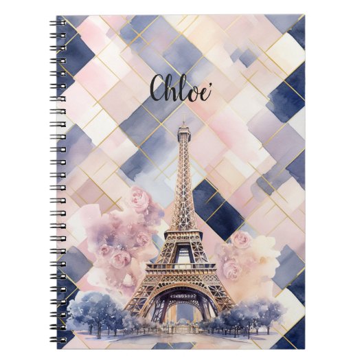 Chic French Blue Pink Eiffel Tower Notizblock (Vorderseite)
