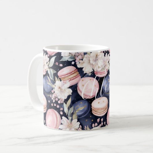 Chic French Blue Pink Macaroons Kaffeetasse (Vorderseite Links)