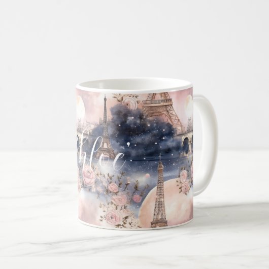 Chic French Blue Pink Paris Eiffel Tower Kaffeetasse (VorderseiteRechts)