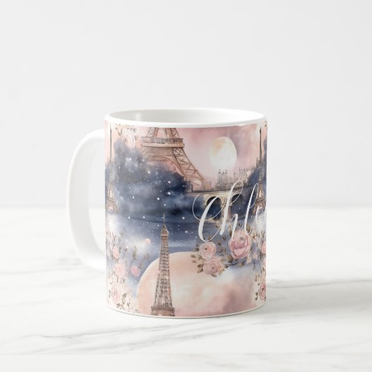 Chic French Blue Pink Paris Eiffel Tower Kaffeetasse (Vorderseite Links)