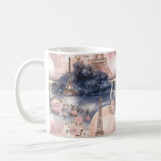 Chic French Blue Pink Paris Eiffel Tower Kaffeetasse (Links)
