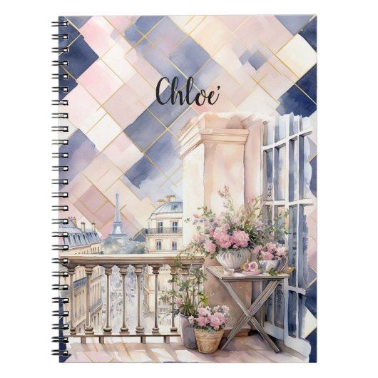 Chic French Blue Pink Paris Eiffel Tower Notizblock (Vorderseite)