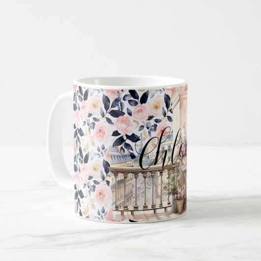 Chic French Blue Pink Paris Kaffeetasse (Vorderseite Links)