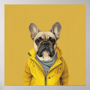 Chic French Bulldog in der Gelben Jacket Poster