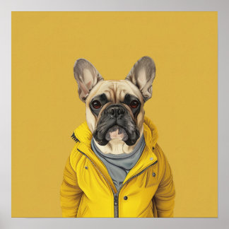 Chic French Bulldog in der Gelben Jacket Poster