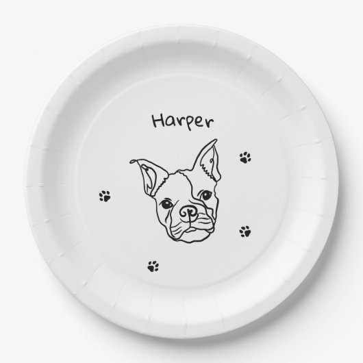Chic French Bulldog Line Art: Bearbeiten Sie Ihren Pappteller (Vorderseite)