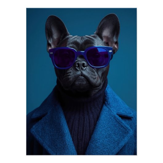 Chic French Bulldog Portrait in Deep Blue and Viol Poster (Vorderseite)
