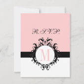 Chic French Damask Monogram Wedding RSVP Card (Vorderseite)