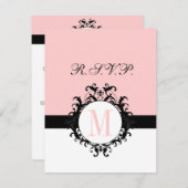 Chic French Damask Monogram Wedding RSVP Card (Vorne/Hinten)