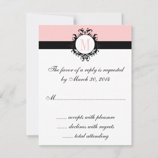 Chic French Damask Monogram Wedding RSVP Card (Rückseite)
