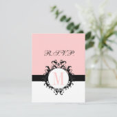 Chic French Damask Monogram Wedding RSVP Card Karte (Stehend Vorderseite)