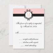 Chic French Damask Monogram Wedding RSVP Card Karte (Rückseite)